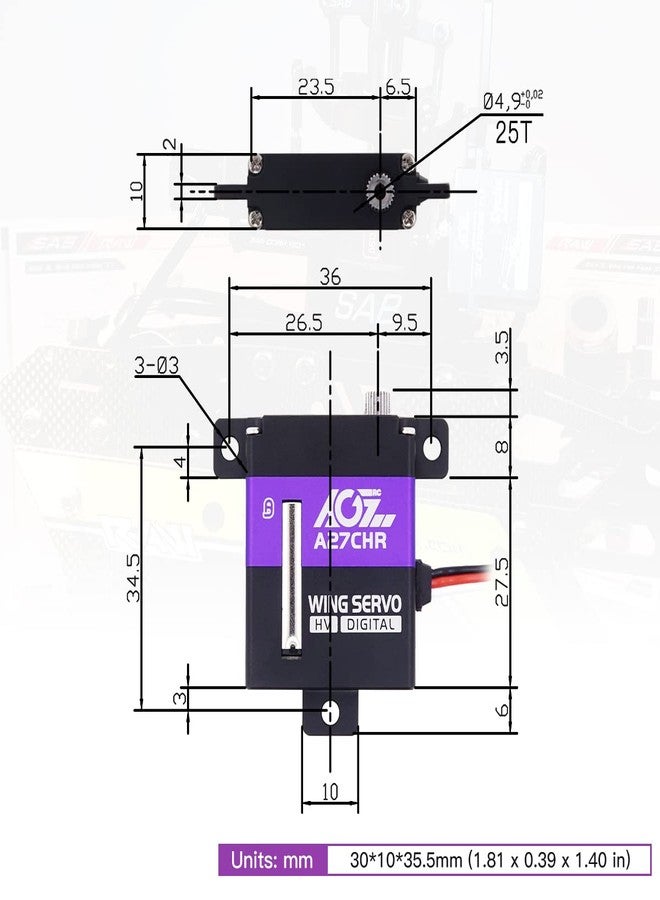 AGFRC 10.2KG High-Torque Micro RC-Wing-Servo - Digital CNC Thin Metal Gear Digital Coreless Servo Motor for Airplane Glider(A27CHR) - Image 4